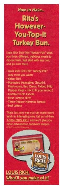 Louis Rich / Rita's However-You-Top-It Turkey Bun / 1997