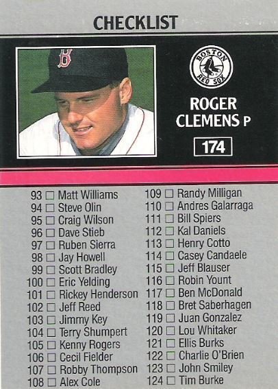 Clemens, Roger / 1991 Boston Red Sox / Leaf #174 - Checklist