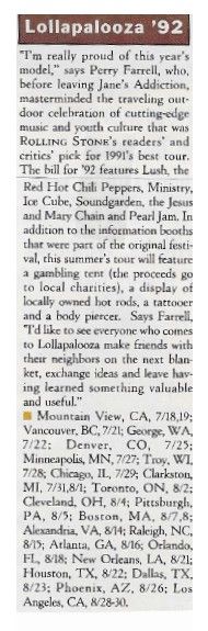 Various Artists / Lollapalooza '92 - Tour Dates + Story / 1992