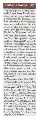 Various Artists / Lollapalooza '92 - Tour Dates + Story / 1992