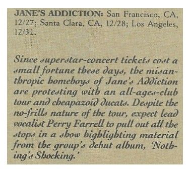 Jane's Addiction / Tour Dates + Story / 1988
