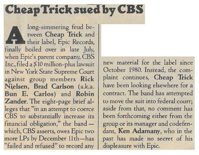 Cheap Trick / Cheap Trick Sued by CBS / 1981