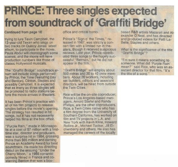 Prince / Three Singles Expected from Soundtrack of 'Graffiti Bridge' / 1990