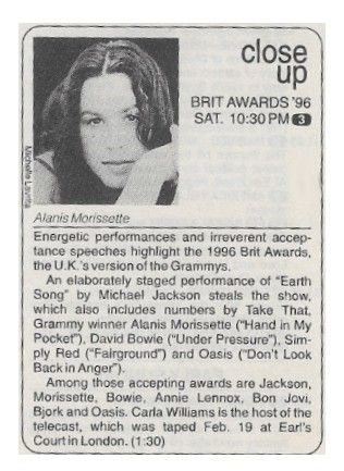 Morissette, Alanis / Brit Awards / 1996