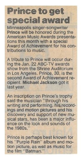 Prince / Prince to Get Special Award / 1990