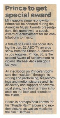 Prince / Prince to Get Special Award / 1990