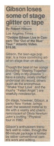 Gibson, Debbie / Gibson Loses Some of Stage Glitter on Tape / 1987