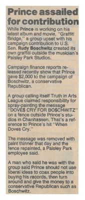 Prince / Prince Assailed for Contribution / 1990