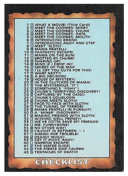 Goonies, The / Checklist / Topps #86 / 1985