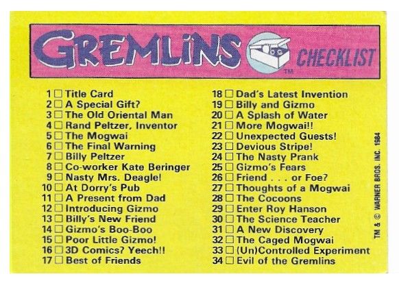 Gremlins / Checklist / Topps #82 / 1984