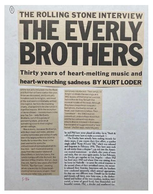 Everly Brothers, The / The Rolling Stone Interview / 1986