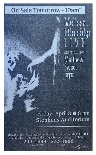Etheridge, Melissa / LIVE with Special Guest Matthew Sweet / 1994
