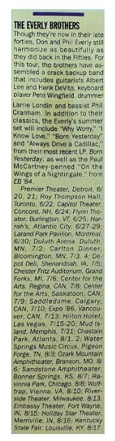 Everly Brothers, The / Tour Dates and Story / 1986