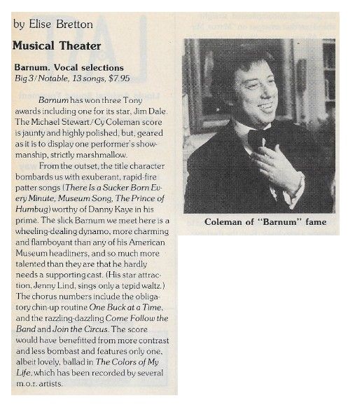 Coleman, Cy / Barnum. Vocal Selections / 1981