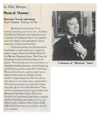 Coleman, Cy / Barnum. Vocal Selections / 1981