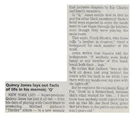 Jones, Quincy / Quincy Jones Lays Out Facts of Life in His Memoir, 'Q' / 2001