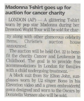 Madonna / T-Shirt Goes Up for Auction for Cancer Charity / 2001