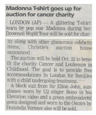 Madonna / T-Shirt Goes Up for Auction for Cancer Charity / 2001