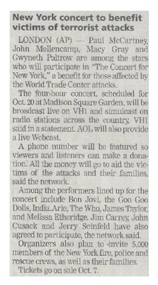 Various Artists / New York Concert to Benefit Victims of Terrorist Attacks / 2001
