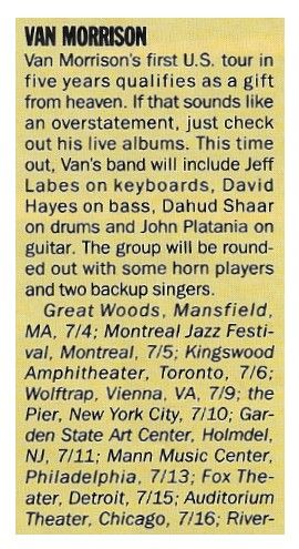 Morrison, Van / Tour Dates and Story / 1986