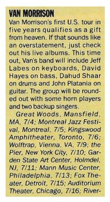 Morrison, Van / Tour Dates and Story / 1986