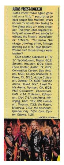 Judas Priest / Tour Dates and Story / 1986