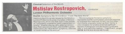 Rostropovich, Mstislav / Dvorak: Symphony No. 9 in E Minor / 1980