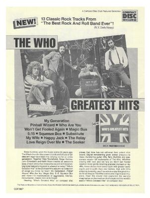 Who, The / Greatest Hits--Compact Disc Club / 1996