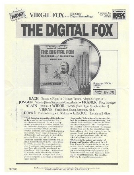 Fox, Virgil / The Digital Fox--Compact Disc Club / 1996