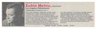 Mehta, Zubin / Tchaikovsky: Symphony No. 5 / 1980