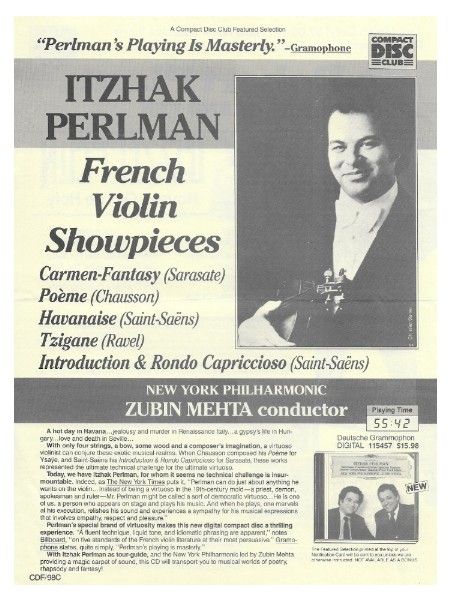 Perlman, Itzhak / French Violin Showpieces / 1988