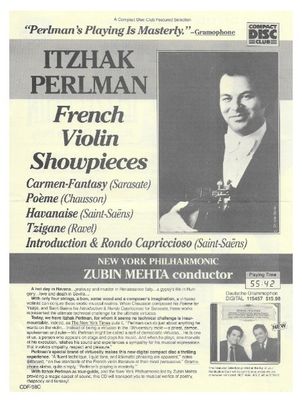 Perlman, Itzhak / French Violin Showpieces / 1988