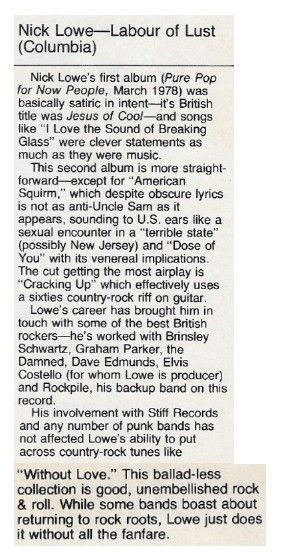 Lowe, Nick / Labour of Lust / 1979