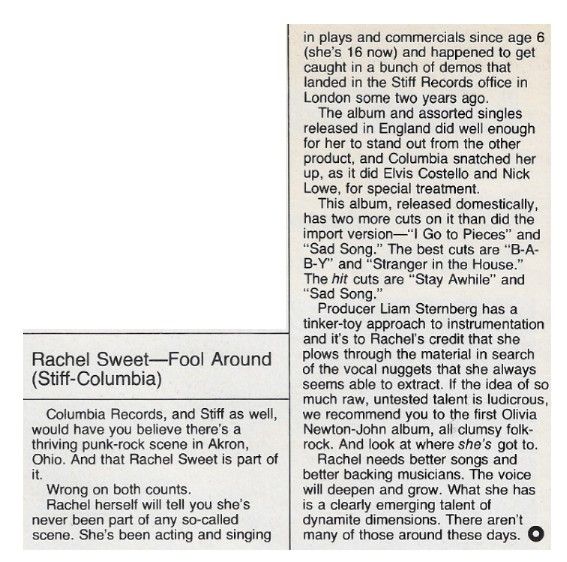 Sweet, Rachel / Fool Around / 1979