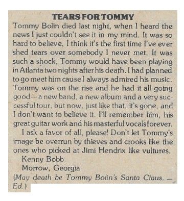 Bolin, Tommy / Tears for Tommy / 1977