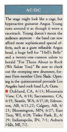 AC/DC / Tour Dates + Story / 1991