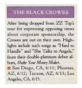 Black Crowes, The / Tour Dates + Story / 1991