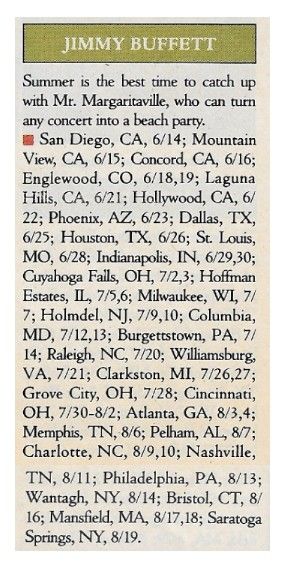 Buffett, Jimmy / Tour Dates + Story / 1991