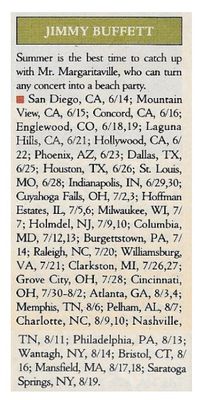 Buffett, Jimmy / Tour Dates + Story / 1991
