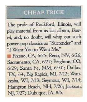 Cheap Trick / Tour Dates + Story / 1991