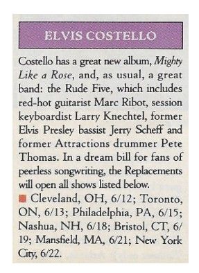 Costello, Elvis / Tour Dates + Story / 1991