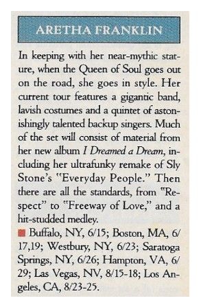 Franklin, Aretha / Tour Dates + Story / 1991