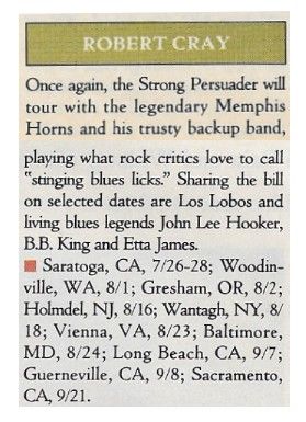 Cray, Robert / Tour Dates + Story / 1991