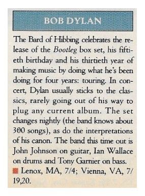 Dylan, Bob / Tour Dates + Story / 1991