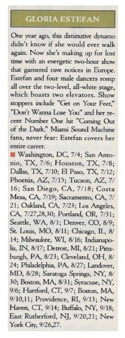 Estefan, Gloria / Tour Dates + Story / 1991