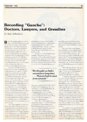 Steely Dan / Recording Gaucho: Doctors, Lawyers, and Gremlins / 1981