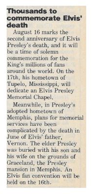 Presley, Elvis / Thousands to Commemorate Elvis' Death / 1979