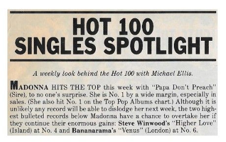 Madonna / Hot 100 Singles Spotlight / 1986