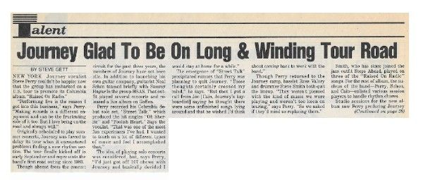 Journey / Glad to be on Long + Winding Tour Road / 1986