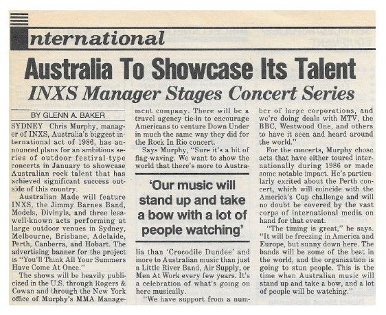 INXS / Australia to Showcase Its Talent / 1986